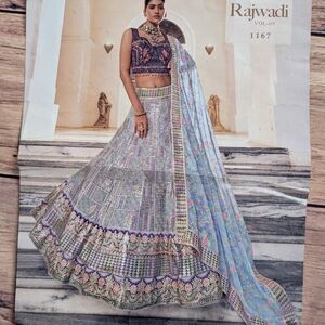 Elegant Multi Colored Purple & Blue Lehenga Choli For Wedding Events